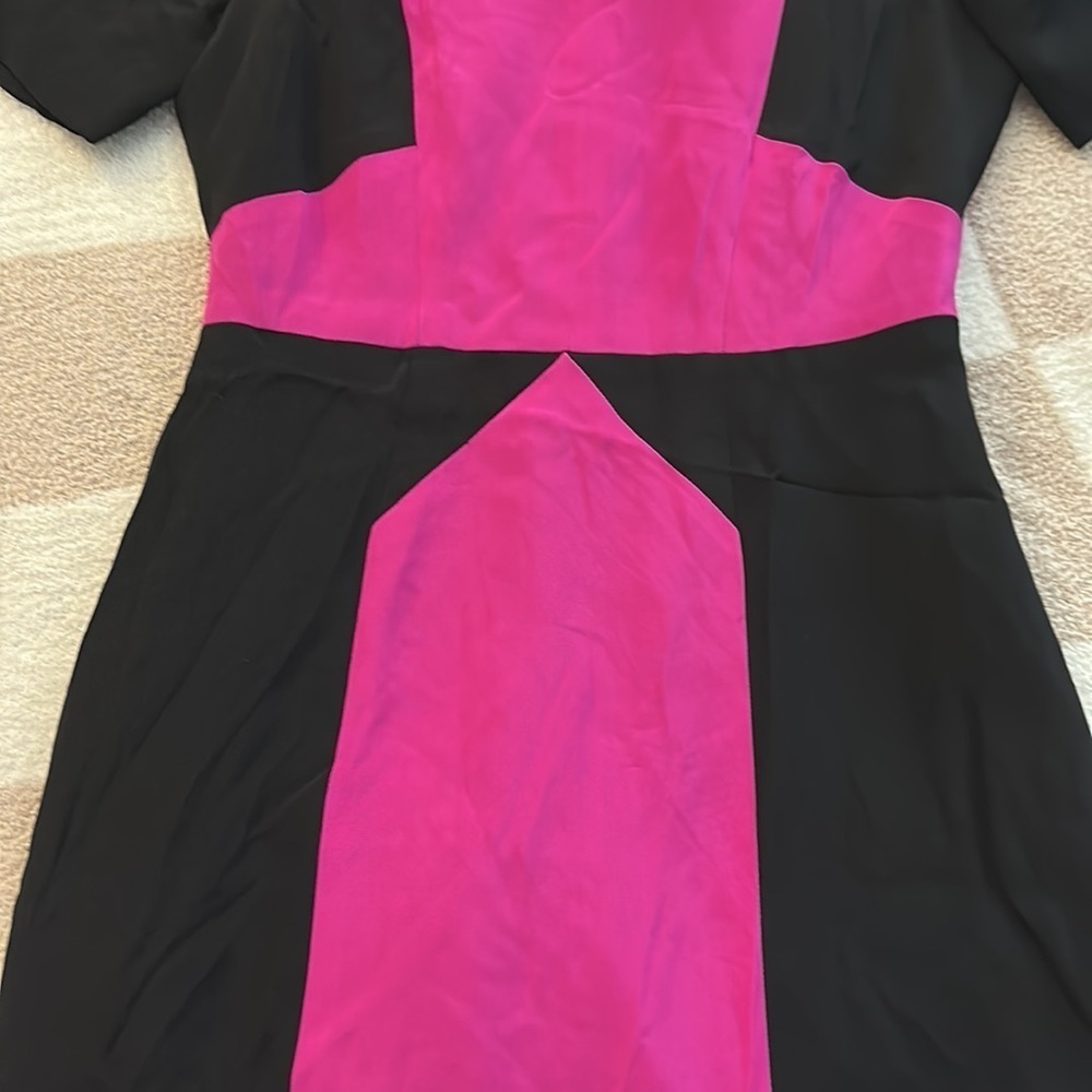 Rebecca Minkoff Crystal Black Pink Illusion Colorblock Silk shift Dress size 2 - Picture 6 of 10